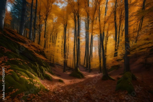 autumn forest in the morning