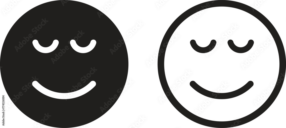 Calm emoji icon set in two styles . Relieved face icon vector - obrazy, fototapety, plakaty 