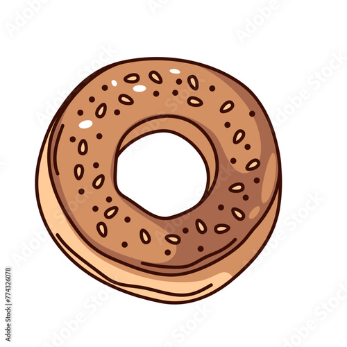 Groovy cartoon simit with sesame. Funny retro round bagel of traditional Turkish cuisine, bakery and bread mascot, cartoon baked simit for breakfast sticker of 70s 80s style vector illustration