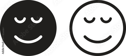 Calm emoji icon set in two styles . Relieved face icon vector photo