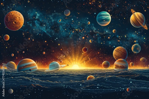 Planets in the solar system  modern illustration