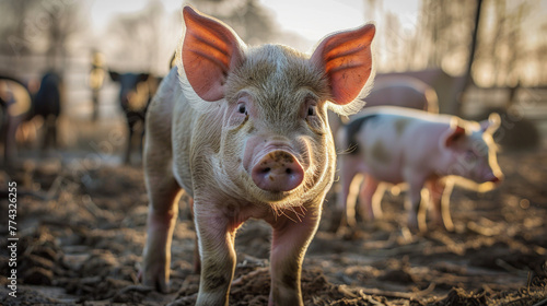  Pig in the farm. Ecological pigs at the domestic farm.