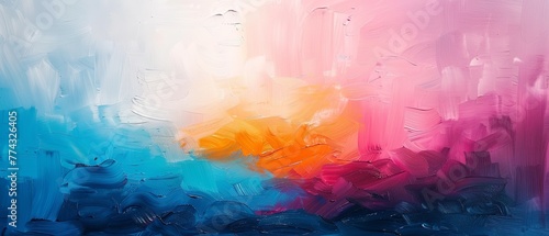 A soothing abstract piece, with thick, gentle strokes of paint in soft pastels. 