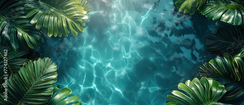 Transparent Water Of The Pool With Rustic Tropical Plants Along The Edges.  Illustration On The Theme Of Nature And Environment. Generative AI  