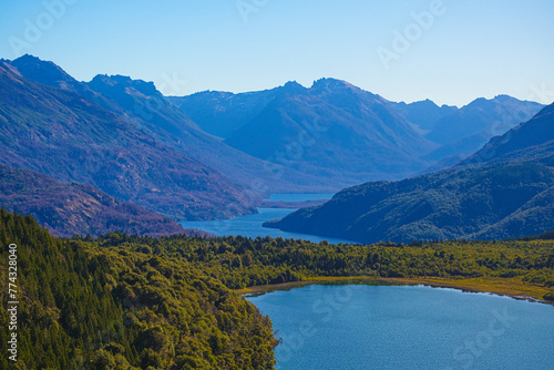 Lake Martin and Lake Steffen Route 40 Patagonia Argentina from viewpoint sunny day and cloudless sky. photo