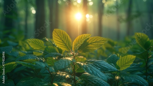 Spring Forest  Fresh Leaves Basking in Dappled Sunlight Generative AI