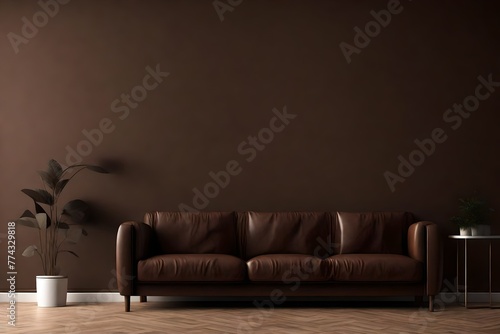 Home mockup interior background  dark brown room with minimal decor  3d render