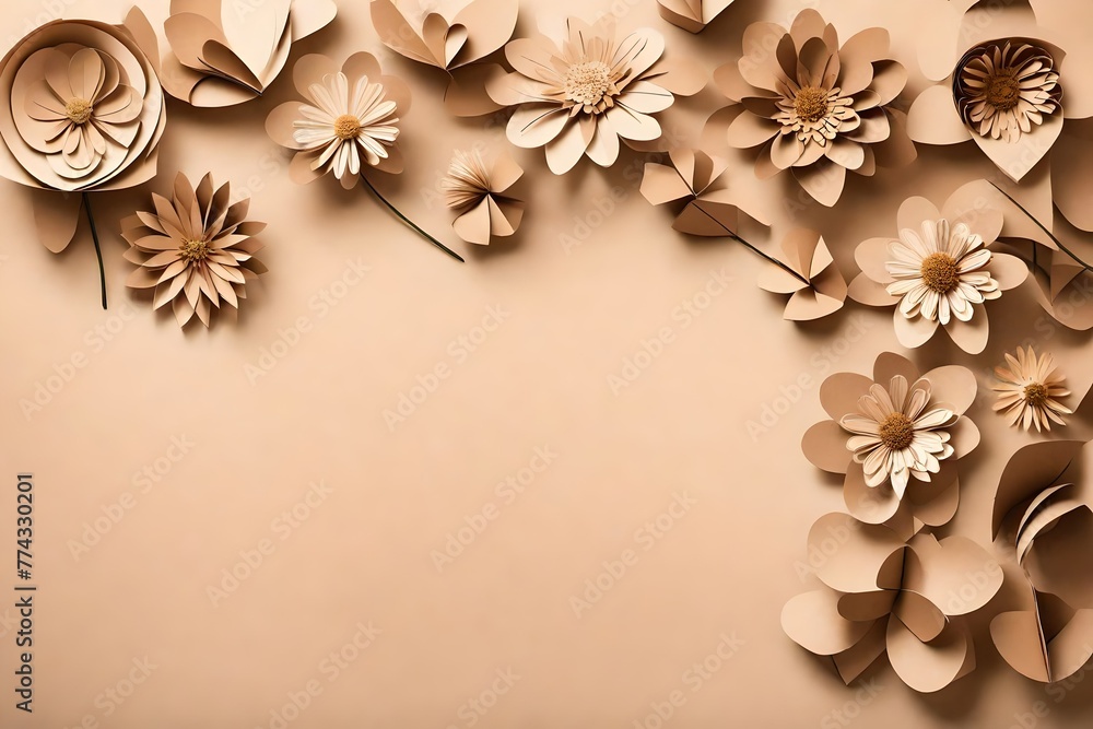 Cardboard flowers on beige background and copyspace Cardboard flowers on beige background and copyspace