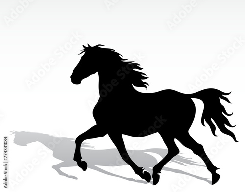 horse silhouette black animal outline with shadow vector illustration