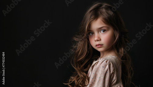 Beautitul little girl on the black background.