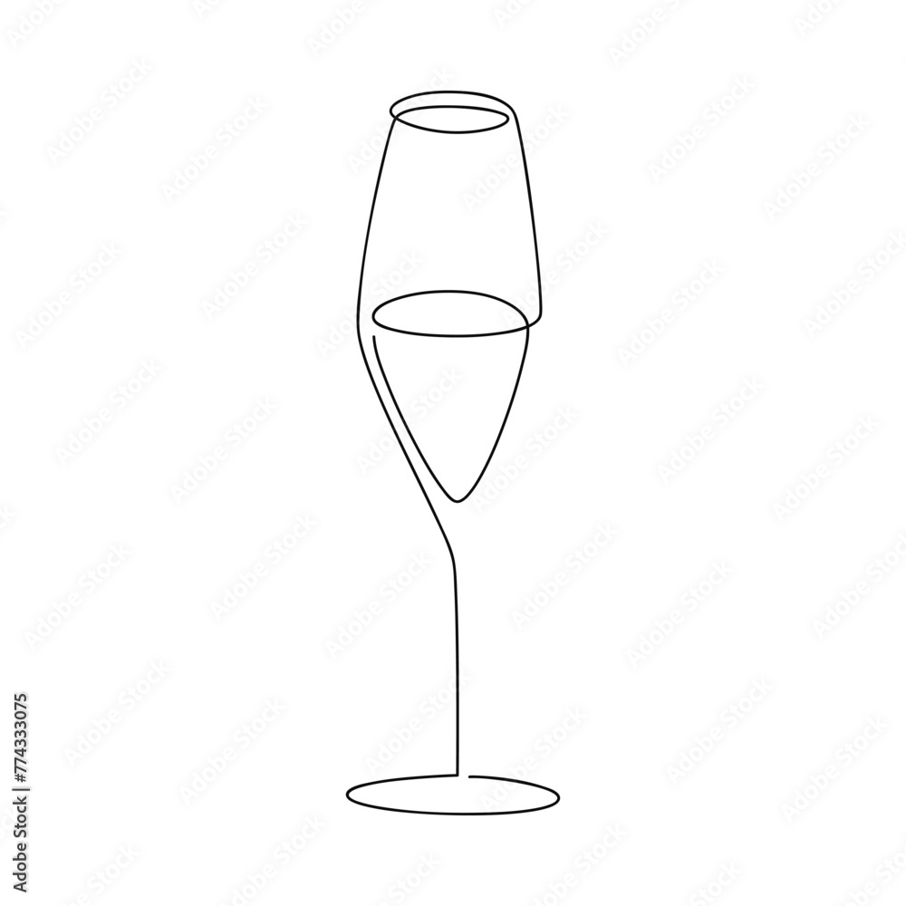 Champagne glass abstract line continuous drawing. Hand drawn drink vector illustration. Linear silhouette. Minimal design, print, banner, card, bar wall art poster, menu, logo, sketch. - obrazy, fototapety, plakaty 