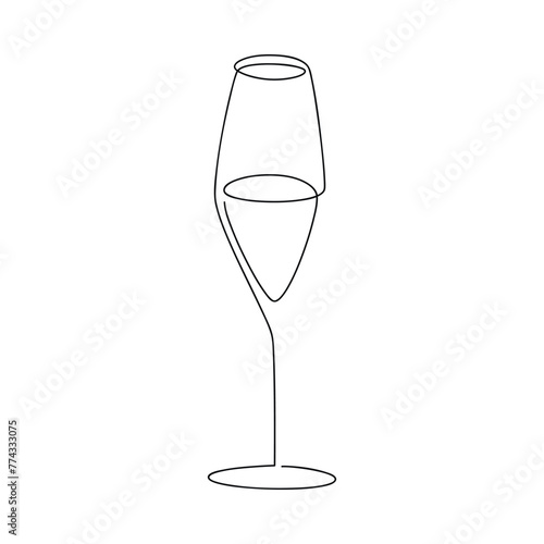Champagne glass abstract line continuous drawing. Hand drawn drink vector illustration. Linear silhouette. Minimal design, print, banner, card, bar wall art poster, menu, logo, sketch.
