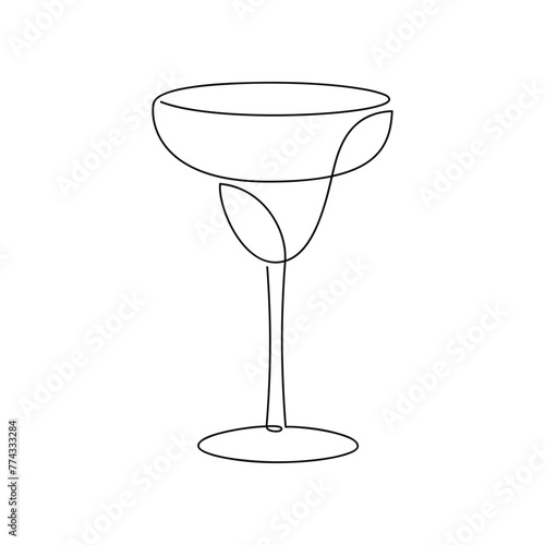 Cocktail glass one line continuous drawing. Hand drawn drink vector illustration. Abstract linear silhouette. Minimal design, print, banner, card, bar wall art poster, menu, logo, sketch.