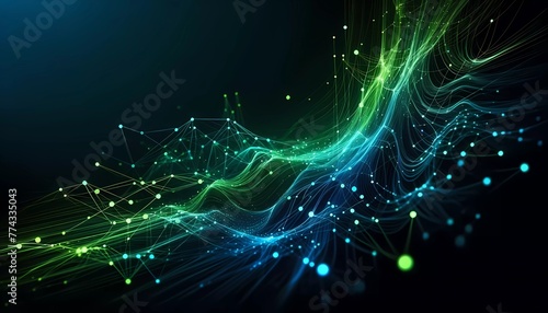 abstract technology background of a green and blue colors virtual network