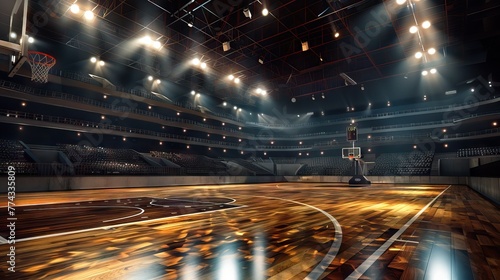 Basketball court. Sport arena. background. unfocus in long shot distance. AI generated illustration photo