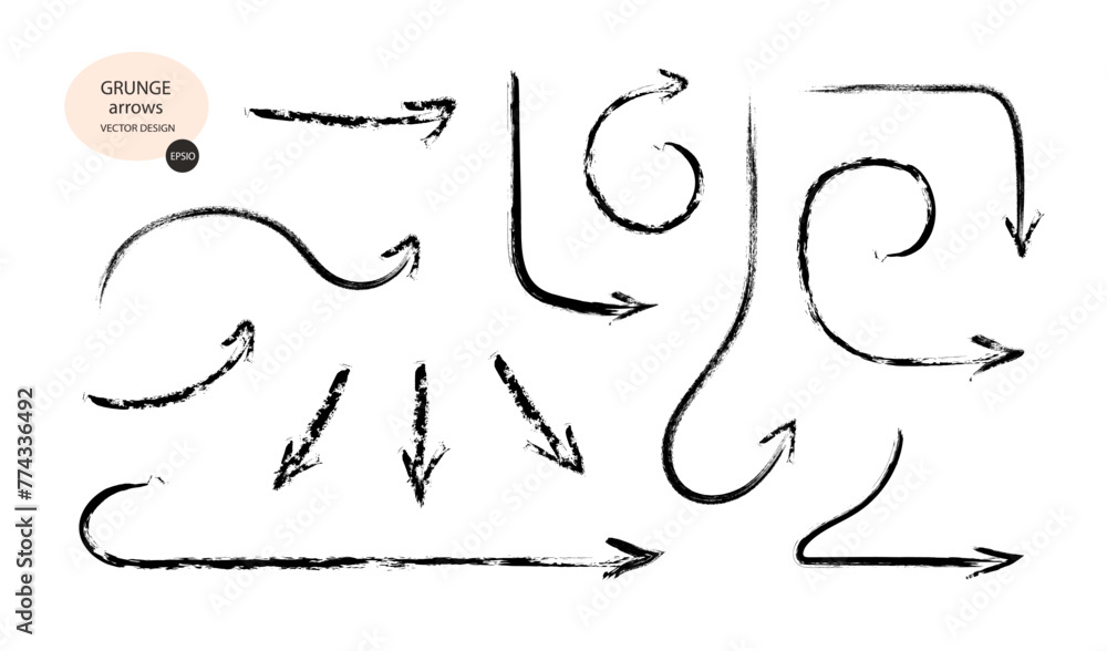Set of different grunge brush arrows, pointers. Hand drawn paint object for use in your design. Vector illustration Set of different grunge brush arrows, pointers. Hand drawn paint object for use in your design. Vector illustration