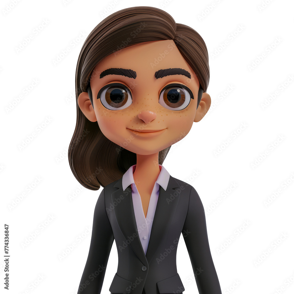 Confident animated businesswoman with glasses cut out on transparent background Confident animated businesswoman with glasses cut out on transparent background