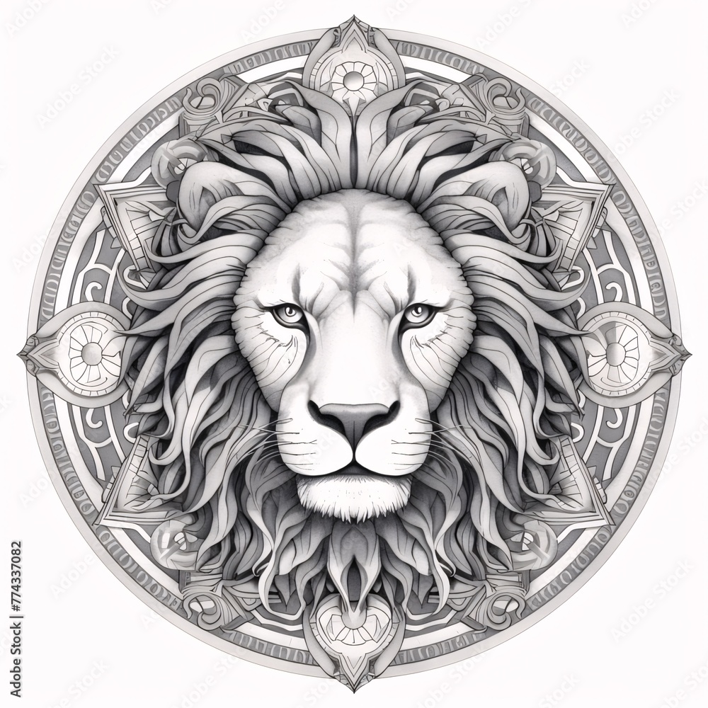 Lion head with mandala. Black and white vector illustration. Lion head with mandala. Black and white vector illustration.