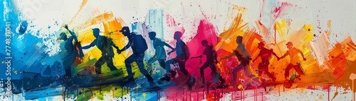 Urban street performers depicted in colorful drawings photo