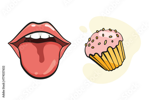 Cartoon sensory organ icon. Tongue. Human senses education concept. Vector illustration isolated on white background