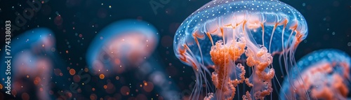 Jellyfish floating gracefully in a bioluminescent sea