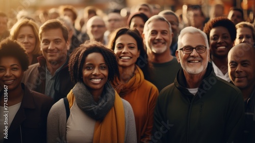 Diverse Crowd Gathering Outdoors - Close-up of Faces and Smiling Team Generative AI