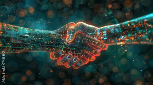 A hand shaking another hand in a digital image. Concept of connection and collaboration between two people