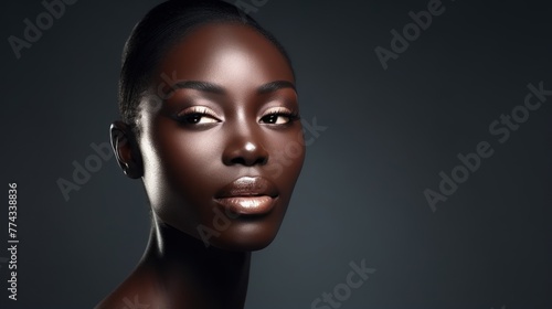 Black Woman Highlighting Natural Beauty with Studio Lighting and Makeup Generative AI