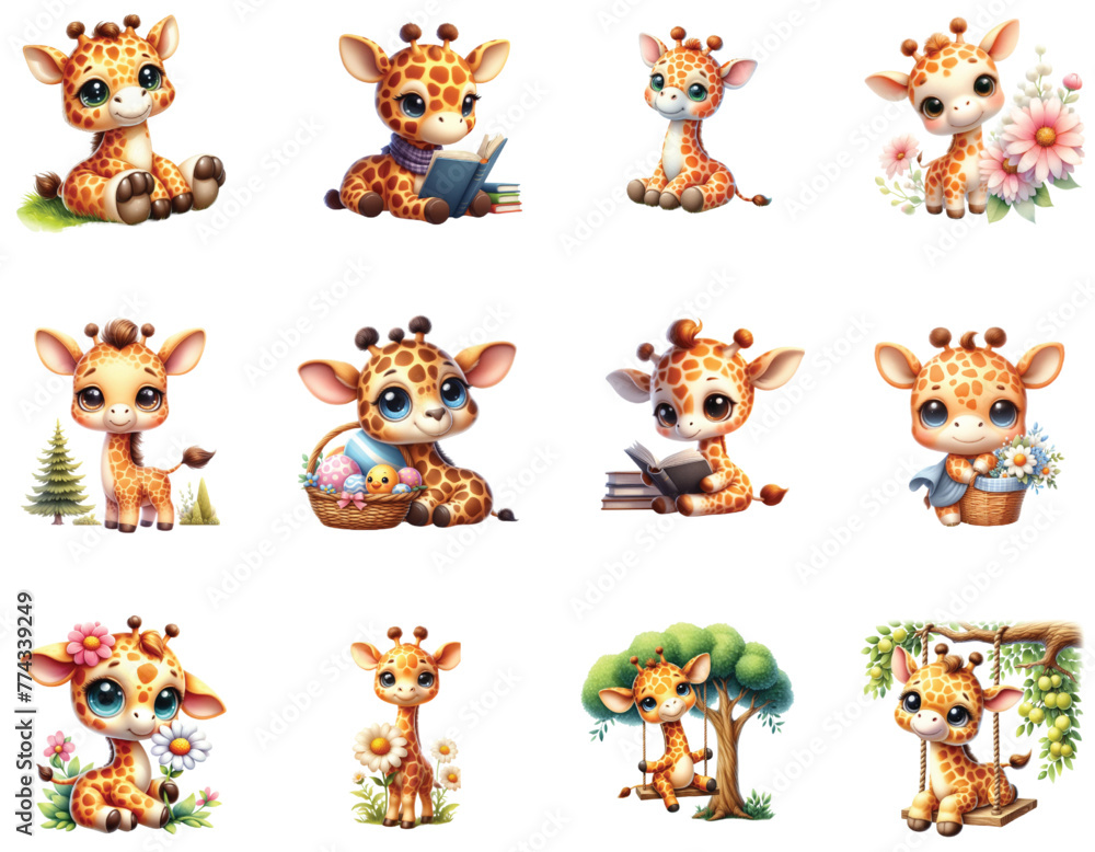 Fototapeta premium Watercolor Cute Giraff Clipart Bundle
