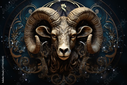 Zodiac sign of the Ram. Zodiac background. 3D rendering