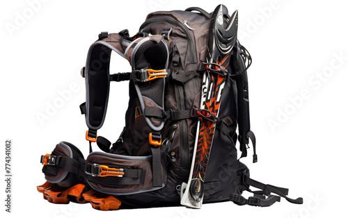 Backpack adorned with skis and poles, ready for a thrilling ski adventure