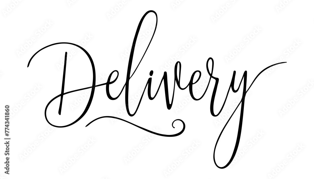 Delivery logo. Shipping vector template. Lettering hand drawn doodle text. Fast speed moving. Dynamic inscription. Online service with fast delivery. For store, supermarket, website, poster, cafe.