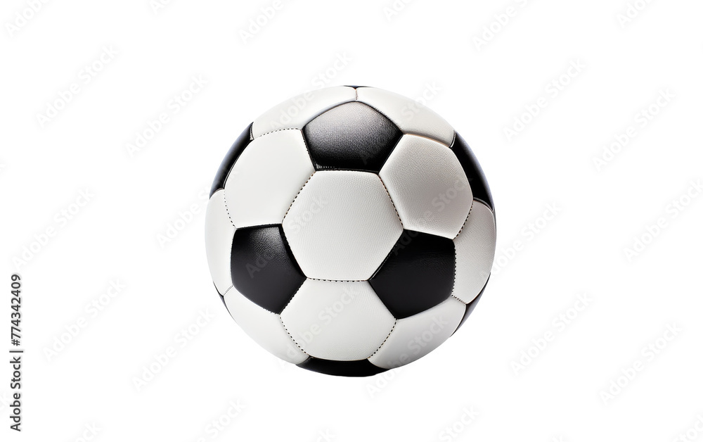 Monochrome soccer ball elegantly rests on a pristine white backdrop Monochrome soccer ball elegantly rests on a pristine white backdrop