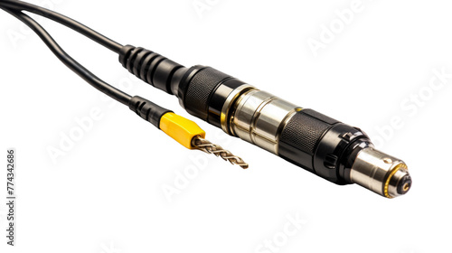A vibrant yellow and black microphone with a sleek black cord