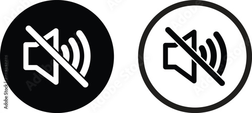 Volume mute icon set in two styles . Sound off icon vector . Speaker mute button icon photo