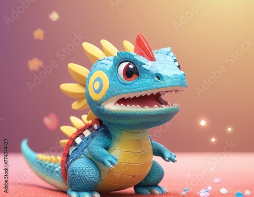 A playful blue cartoon dinosaur with spiky scales presents a friendly demeanor  perfect for children s illustration or animation.