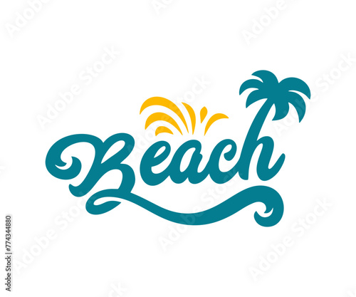 Lettering Beach Vector Logo , Beach Summer Typography Vector 