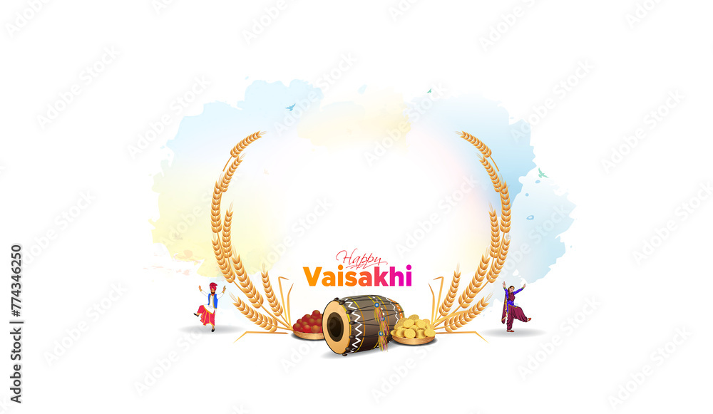 Happy Vaisakhi. Baisakhi festival isolated template design. India Punjabi sikh harvest festival. - obrazy, fototapety, plakaty 