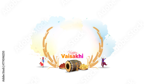 Happy Vaisakhi. Baisakhi festival isolated template design. India Punjabi sikh harvest festival.