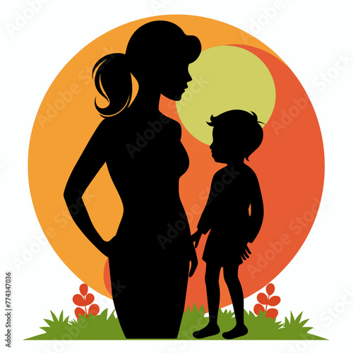 Mother and Child Colorful Silhouette, Vector graphics element silhouette illustration