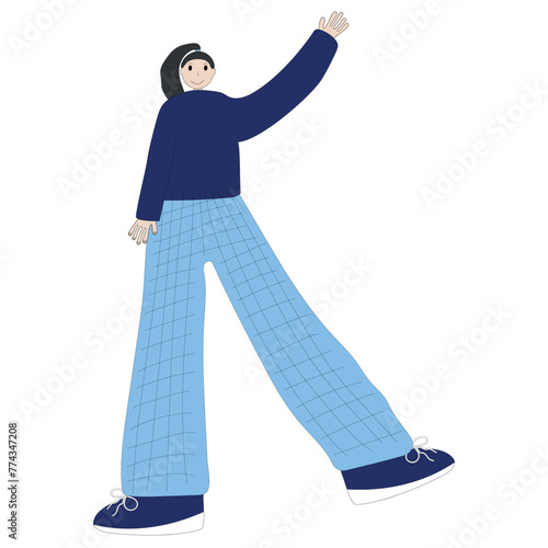 K person in the shape of the letter K, alphabet, font, girl in blue clothes