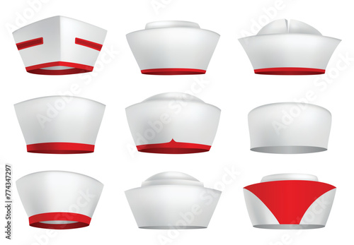 Nurse cap icon set, white simple image isolated. Minimalist medical illustration