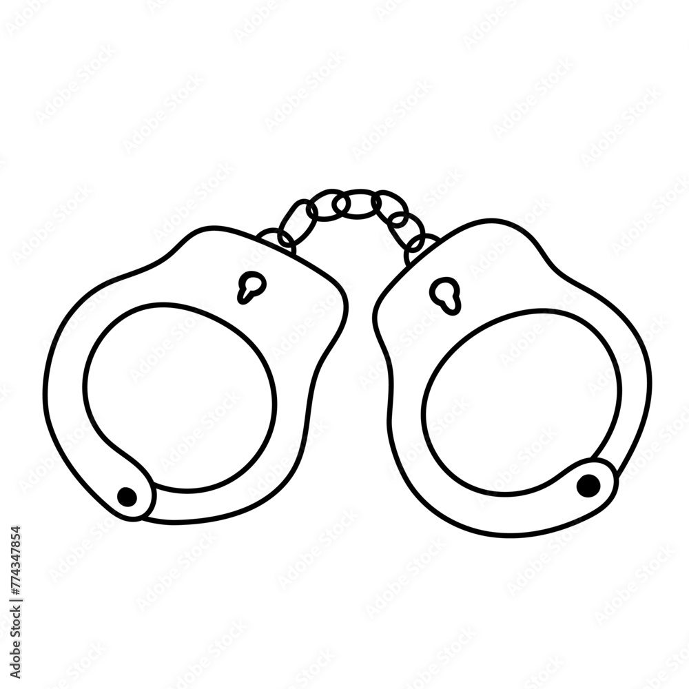 Handcuff vector icon in doodle style. Symbol in simple design. Cartoon object hand drawn isolated on white background. Handcuff vector icon in doodle style. Symbol in simple design. Cartoon object hand drawn isolated on white background.
