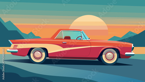 Retro Convertible Car, Vector graphics element silhouette illustration