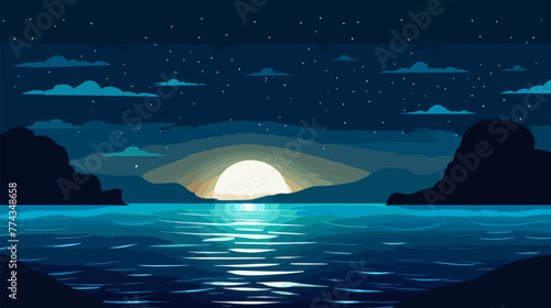 Full Moon Over Body of Water vector illustration 2d