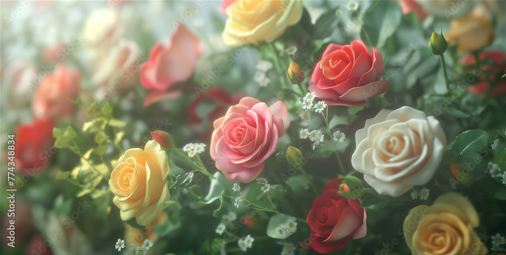 Background of roses in a row.