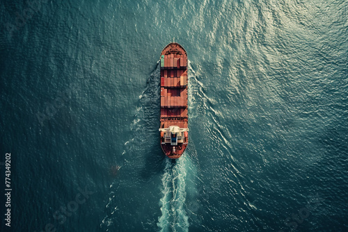 Aerial view container cargo maritime ship freight shipping by container cargo ship, Global business import export commercial trade logistic container cargo freight shipping.