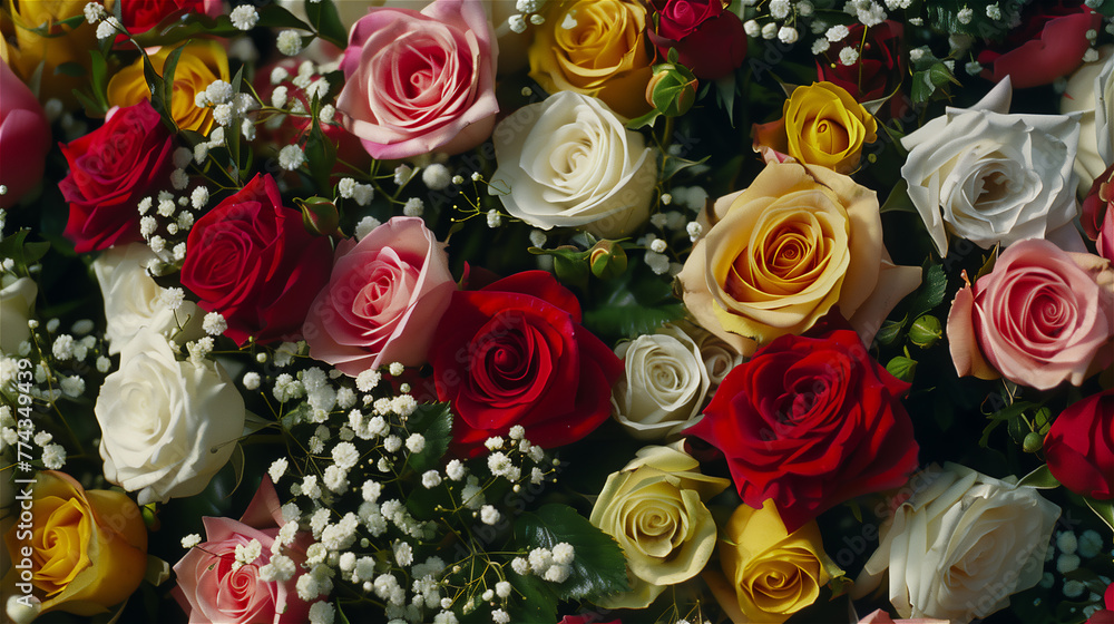Background of roses in a row.