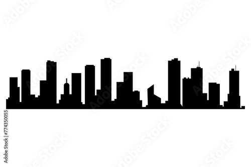 Cityscape silhouette. City building, night town and horizontal urban panorama silhouette. Modern urban landscape. Monochrome panoramic view