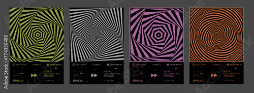 Set Of Cool Optical Illusion Pattern Posters. Collection Of Abstract Geometric Elements. Modern Cover Texture. Swiss Design Style.